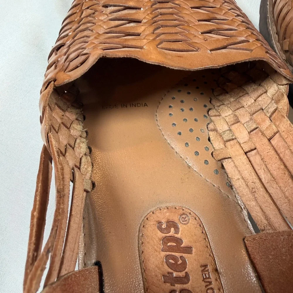 Sunsteps Brown Leather Huarache Sandals Hand Woven Slip On Flats Mens 12